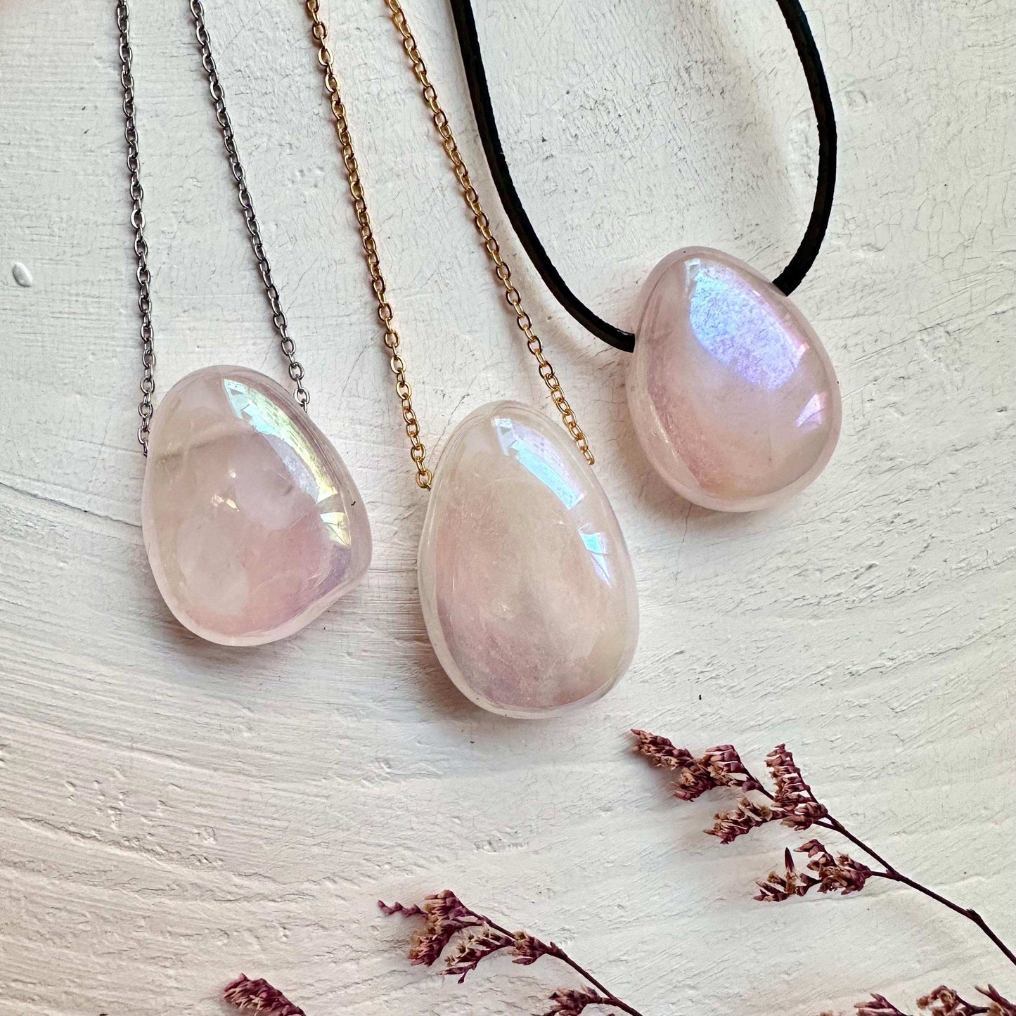 Angel Aura Rose Quartz Necklace - GetYourCrystal