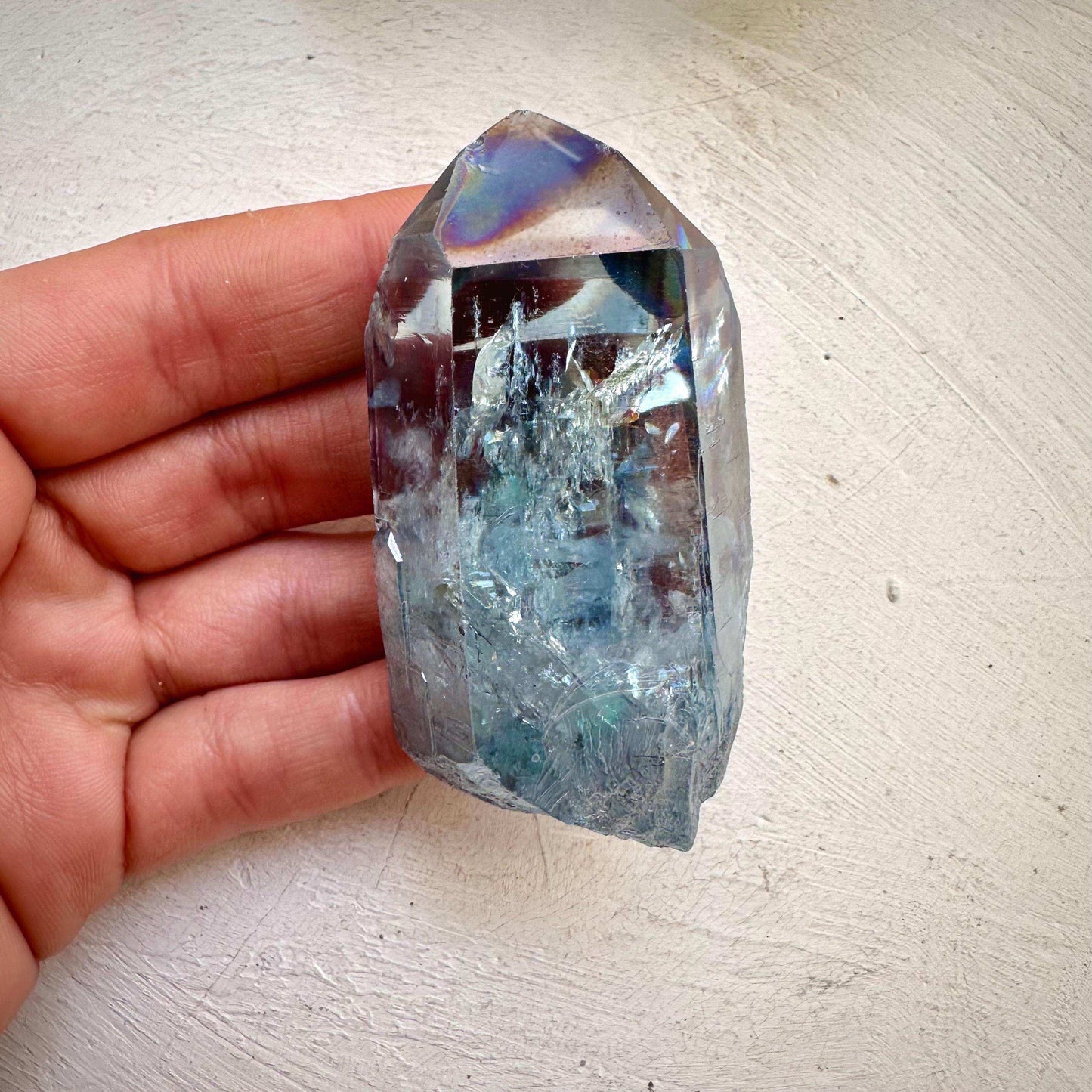 Aqua Aura Quartz Crystal Point - GetYourCrystal