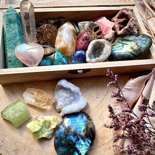 Curated Crystal Box Set - Healing Crystals, Gemstones & Minerals - Raw and Polished Stones for Energy, Chakra, Meditation
